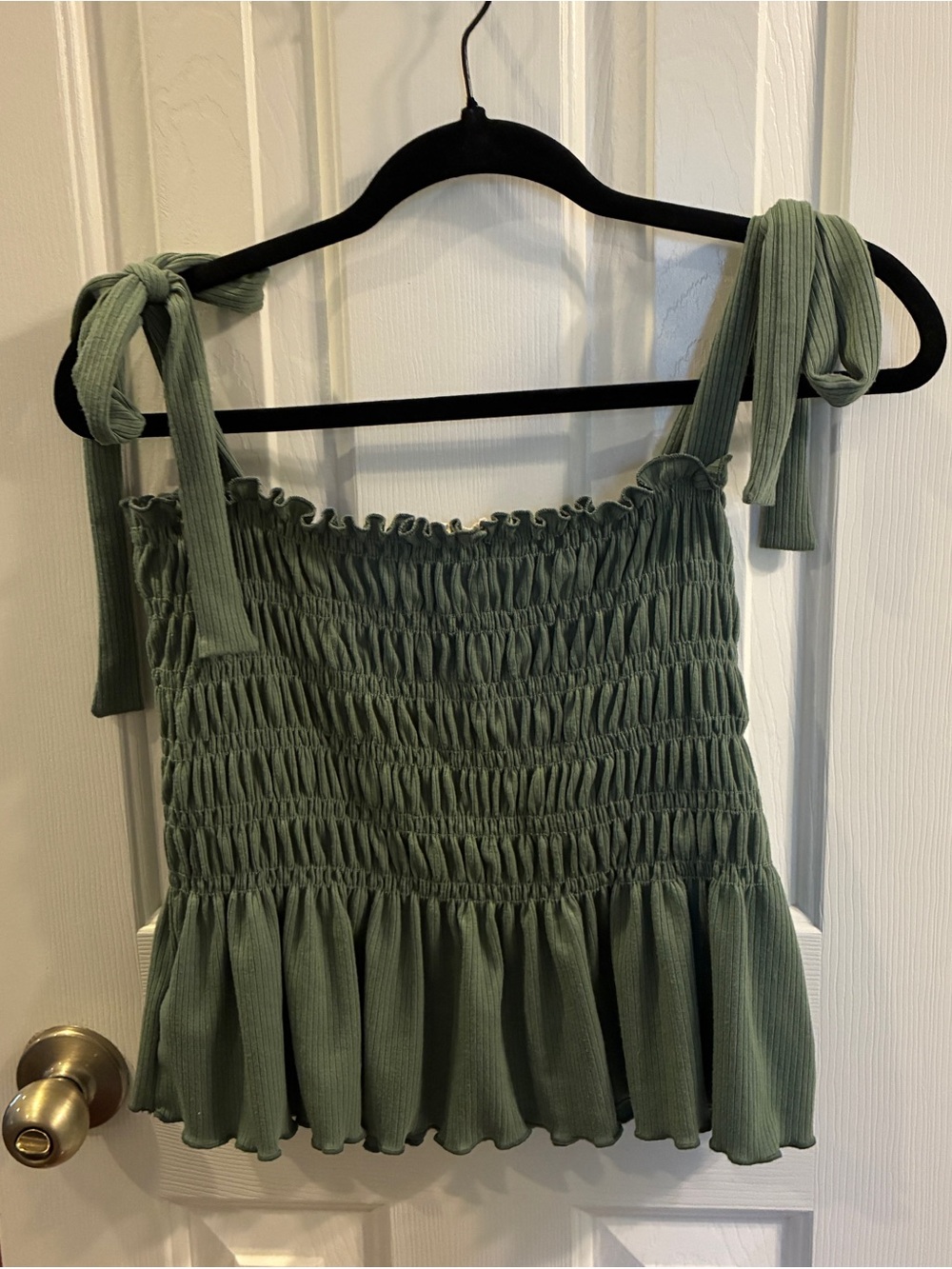 Altar’d State Smocked Tie-Strap Women's Tank Top - Dark Sage Green - Picture 2 of 3